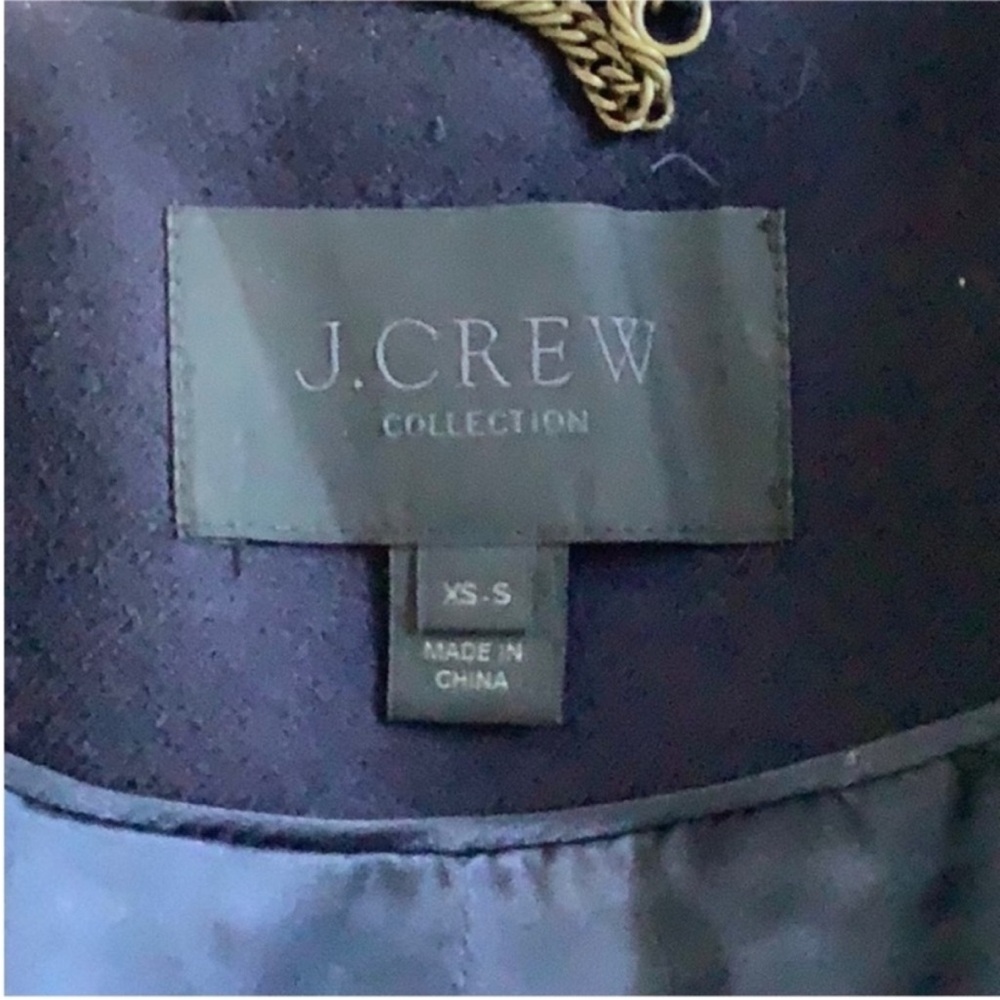 J. Crew Collection Navy Blue Wool Double Breasted Leather Trim Cape XS/S - Picture 11 of 12